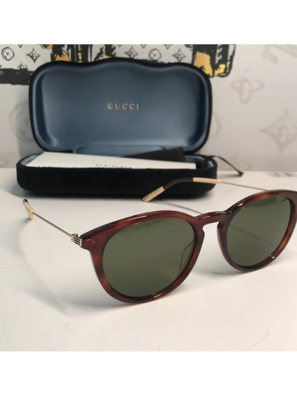 Brand New Gucci GG1048S 002 Round Sunglasses – Havana with Green Lenses ✨ - Picture 6 of 13